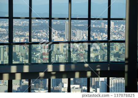 Image of a cityscape seen from the observation deck of a high-rise building Image of a cityscape seen from the observation deck of a high-rise building 137078825