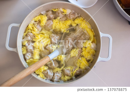 Homemade Pork Wonton and Egg Drop Soup Homemade Pork Wonton and Egg Drop Soup 137078875