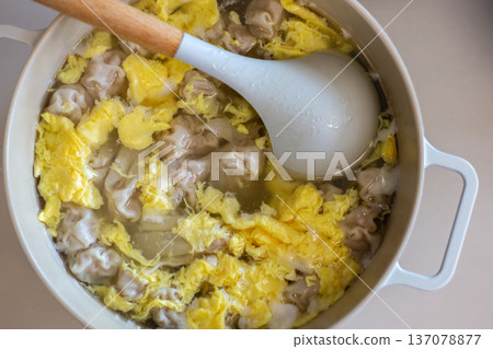 Homemade Pork Wonton and Egg Drop Soup Homemade Pork Wonton and Egg Drop Soup 137078877