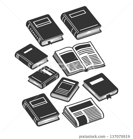 Collection of Books and Open Newspaper vector Collection of Books and Open Newspaper vector 137078919