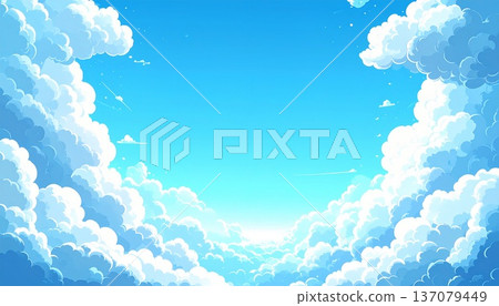 Light blue fluffy cloud frame central margin business background material 137079449