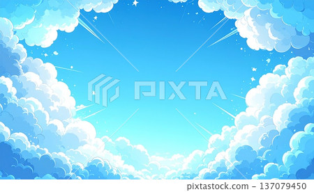 Light blue fluffy cloud frame central margin business background material 137079450