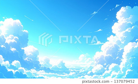 淺藍色蓬鬆雲朵邊框中央邊緣商務背景素材 137079452