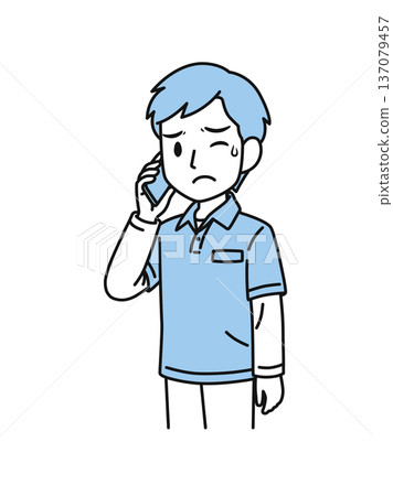 Illustration material of a man working as a caregiver wearing a polo shirt making unpleasant phone calls on his smartphone Illustration material of a man working as a caregiver wearing a polo shirt making unpleasant phone calls on his smartphone 137079457