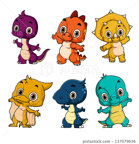 Cute Baby Dinosaur Cartoon Collection Isolated on White Background 137079636