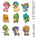 Cute Baby Dinosaur Sports Cartoon Collection Isolated on White Background 137079637
