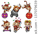 Cute Monkey Circus Cartoon Performers Collection Isolated on White Background 137079639