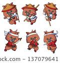 Cute Wombat Fighter Mascot Set in Action Poses Cartoon Collection 137079641