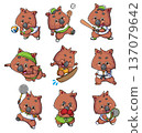 Cute Wombat Sports Character Set Playing Various Games 137079642