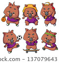 Cute Wombat Sports Character Set Playing Active Games 137079643