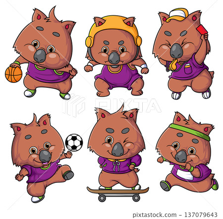 Cute Wombat Sports Character Set Playing Active Games Cute Wombat Sports Character Set Playing Active Games 137079643