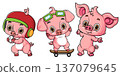 Cute Cartoon Baby Pigs Characters Set Isolated Pink Funny 137079645