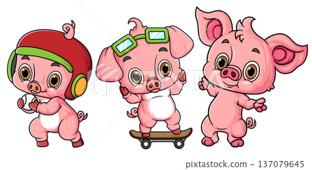 Cute Cartoon Baby Pigs Characters Set Isolated Pink Funny Cute Cartoon Baby Pigs Characters Set Isolated Pink Funny 137079645