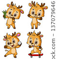 Cute Cartoon Baby Deer Characters Set Isolated Funny Animal 137079646