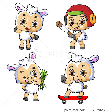 Cute Cartoon Baby Sheep Characters Set Isolated Funny Animal 137079647
