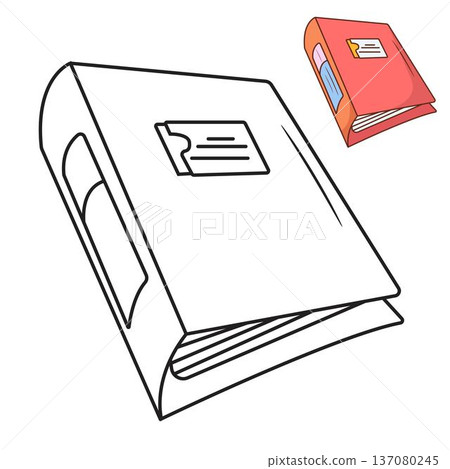 Minimalist line art and flat illustration of a ring binder folder and featuring both a coloring page version and a colored thumbnail. Minimalist line art and flat illustration of a ring binder folder and featuring both a coloring page version and a colored thumbnail. 137080245
