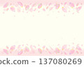 一幅櫻花飄落的橫幅背景插圖，適合用於春日問候。包含文字空間。 137080269