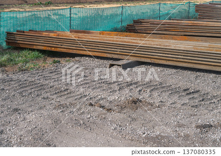 Steel sheet piles used in waterway improvement work Steel sheet piles used in waterway improvement work 137080335