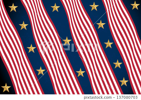 Wavy American Flag Pattern With Gold Stars On Red White And Blue Patriotic Background 137080703