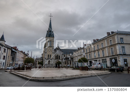 France, Cusset, Place Victor Hugo and the Church of Saint-Saturnin in Cusset. France, Cusset, Place Victor Hugo and the Church of Saint-Saturnin in Cusset. 137080804