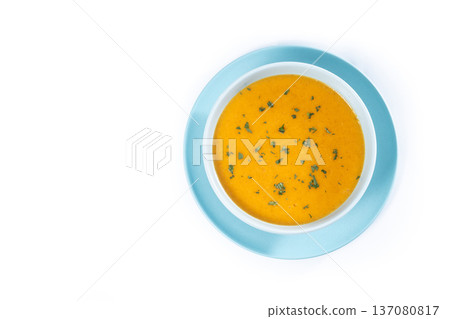 Creamy carrot soup in Blue Bowl Creamy carrot soup in Blue Bowl 137080817