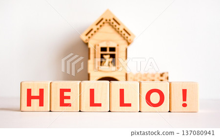 Hello welcome support and help symbol. Concept word Hello on beautiful wooden blocks. Beautiful white background. Beautiful model of house. Business psychological hello support help concept Copy space Hello welcome support and help symbol. Concept word Hello on beautiful wooden blocks. Beautiful white background. Beautiful model of house. Business psychological hello support help concept Copy space 137080941