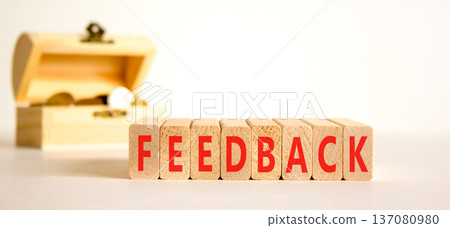 Feedback word symbol. Concept word Feedback on beautiful wooden blocks. Beautiful white background. Beautiful wooden chest with coins. Business support help feedback word concept. Copy space. Feedback word symbol. Concept word Feedback on beautiful wooden blocks. Beautiful white background. Beautiful wooden chest with coins. Business support help feedback word concept. Copy space. 137080980