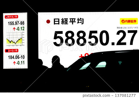 Tokyo Cityscape in Japan: Stock price/closing price reaches new record high of 58,850 yen 27 sen. Renewed record high for three consecutive days = February 27th Tokyo Cityscape in Japan: Stock price/closing price reaches new record high of 58,850 yen 27 sen. Renewed record high for three consecutive days = February 27th 137081277