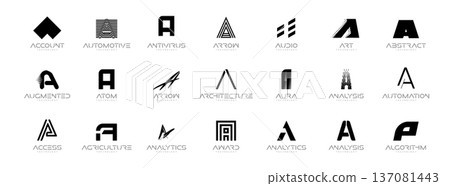 Letter A Logo Collection in Futuristic Tech Style, Modern Geometric Minimalist Creative Branding for Business Identity Design. Monogram Set for Startups, Businesses, Companies. Vector Illustration Letter A Logo Collection in Futuristic Tech Style, Modern Geometric Minimalist Creative Branding for Business Identity Design. Monogram Set for Startups, Businesses, Companies. Vector Illustration 137081443