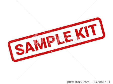 A distinctive red rectangular grunge stamp with a distressed texture prominently displaying the important message SAMPLE KIT for various applications 137081501