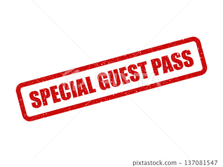 A textured rectangular rubber stamp displaying SPECIAL GUEST PASS text, suitable for event admissions or exclusive access credentials 137081547