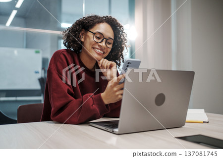 Professional Woman On Video Call. Selfassured Female Engaging In Professional Online Interview Professional Woman On Video Call. Selfassured Female Engaging In Professional Online Interview 137081745
