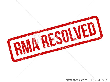 A grunged textured rubber stamp seal prominently displays RMA RESOLVED within a clear rectangular outline A grunged textured rubber stamp seal prominently displays RMA RESOLVED within a clear rectangular outline 137081854