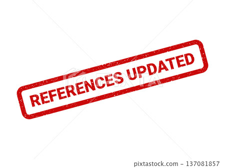 A grungy rectangular imprint displays the important message REFERENCES UPDATED signifying recent changes A grungy rectangular imprint displays the important message REFERENCES UPDATED signifying recent changes 137081857
