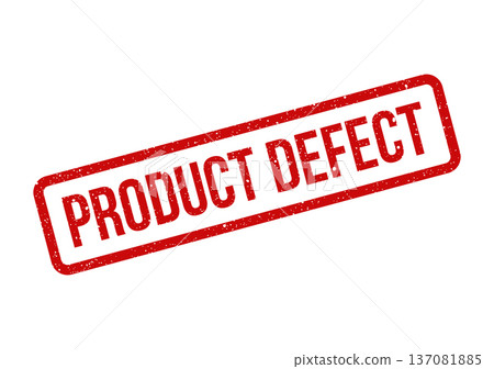 A prominent red rectangular rubber stamp imprint indicating PRODUCT DEFECT for quality control warnings 137081885