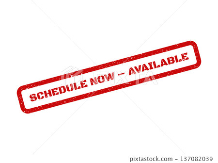 A rectangular textured rubber stamp clearly stating SCHEDULE NOW AVAILABLE for immediate booking or action A rectangular textured rubber stamp clearly stating SCHEDULE NOW AVAILABLE for immediate booking or action 137082039