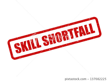 A red rectangular rubber stamp displaying SKILL SHORTFALL text with a distressed grunge texture, diagonally oriented A red rectangular rubber stamp displaying SKILL SHORTFALL text with a distressed grunge texture, diagonally oriented 137082225