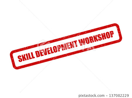 A red rectangular rubber stamp featuring SKILL DEVELOPMENT WORKSHOP text with a textured grunge effect, presented diagonally A red rectangular rubber stamp featuring SKILL DEVELOPMENT WORKSHOP text with a textured grunge effect, presented diagonally 137082229