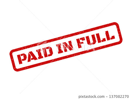 A rustic red rectangular stamp with the clear words PAID IN FULL denoting a complete settlement A rustic red rectangular stamp with the clear words PAID IN FULL denoting a complete settlement 137082270