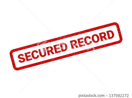 A striking red distressed grunge rubber stamp showing the text SECURED RECORD on a white background, signifying protected information and data integrity A striking red distressed grunge rubber stamp showing the text SECURED RECORD on a white background, signifying protected information and data integrity 137082272