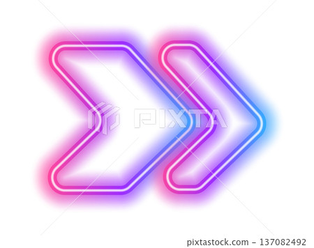 Futuristic neon light arrow with electric glow effect, vibrant red and blue gradient design, perfect for tech interfaces, speed concepts, and digital arrow presentations. 137082492