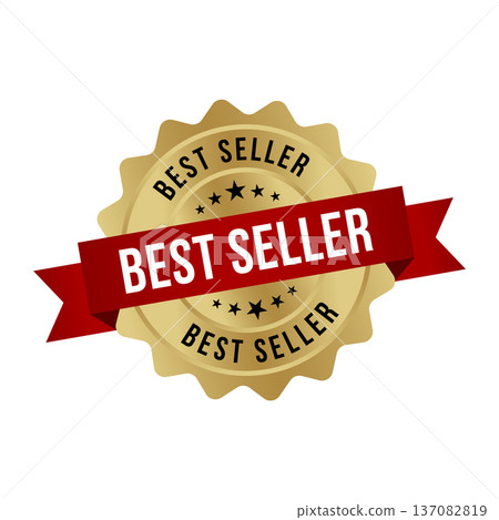 Gold Best Seller, Best Seller Round Sign With Ribbon Gold Best Seller, Best Seller Round Sign With Ribbon 137082819