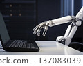 robot hand and office computer. generative ai 137083039