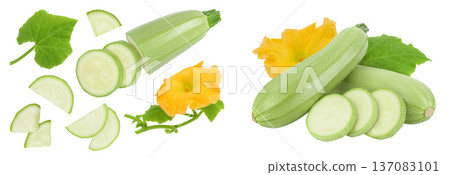 zucchini or marrow isolated on white background with full depth of field. Top view. Flat lay 137083101