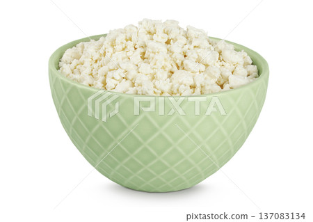 Cottage Cheese, Curd in ceramic bowl isolated on white background with full depth of field Cottage Cheese, Curd in ceramic bowl isolated on white background with full depth of field 137083134