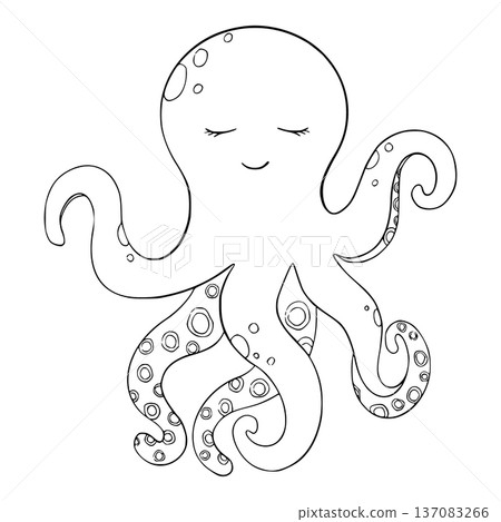 Vector Cute Baby Octopus, sea poulpe, devilfish with tentacles. . Cetaceans fish, Underwater animal outline painted in black and white. Coloring of Aquatic animal. Hand drawn illustration for kids Vector Cute Baby Octopus, sea poulpe, devilfish with tentacles. . Cetaceans fish, Underwater animal outline painted in black and white. Coloring of Aquatic animal. Hand drawn illustration for kids 137083266