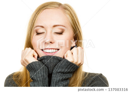Smiling girl in warm season clothing Smiling girl in warm season clothing 137083316