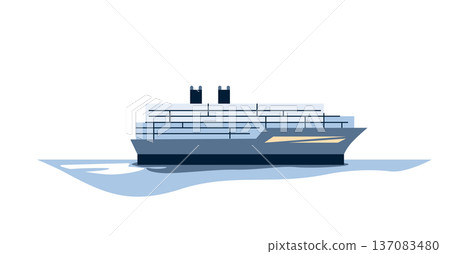 Cruise ship on water. Ocean liner transport vector illustration for sea travel, maritime tourism, and boat vacation design. Isolated flat icon of luxury vessel Cruise ship on water. Ocean liner transport vector illustration for sea travel, maritime tourism, and boat vacation design. Isolated flat icon of luxury vessel 137083480