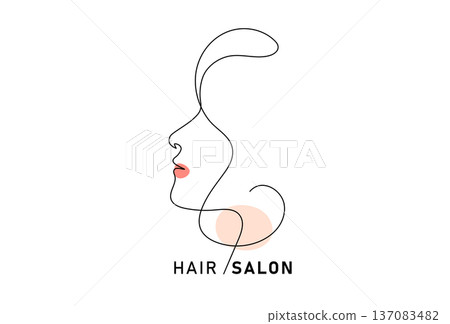 Hair salon logo with woman profile line art. Minimalist female hairstyle vector for beauty center, hairdresser branding, and fashion design Hair salon logo with woman profile line art. Minimalist female hairstyle vector for beauty center, hairdresser branding, and fashion design 137083482