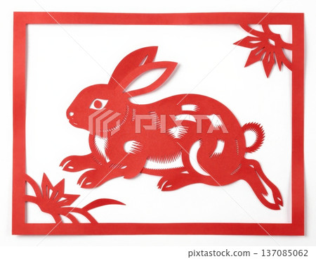 Red Chinese paper-cut rabbit illustration on...-插圖素材 [137085062] - PIXTA圖庫